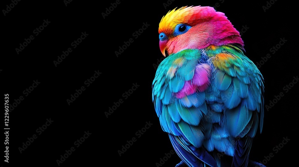 Obraz premium Vibrant Rainbow Lorikeet Against Black Background