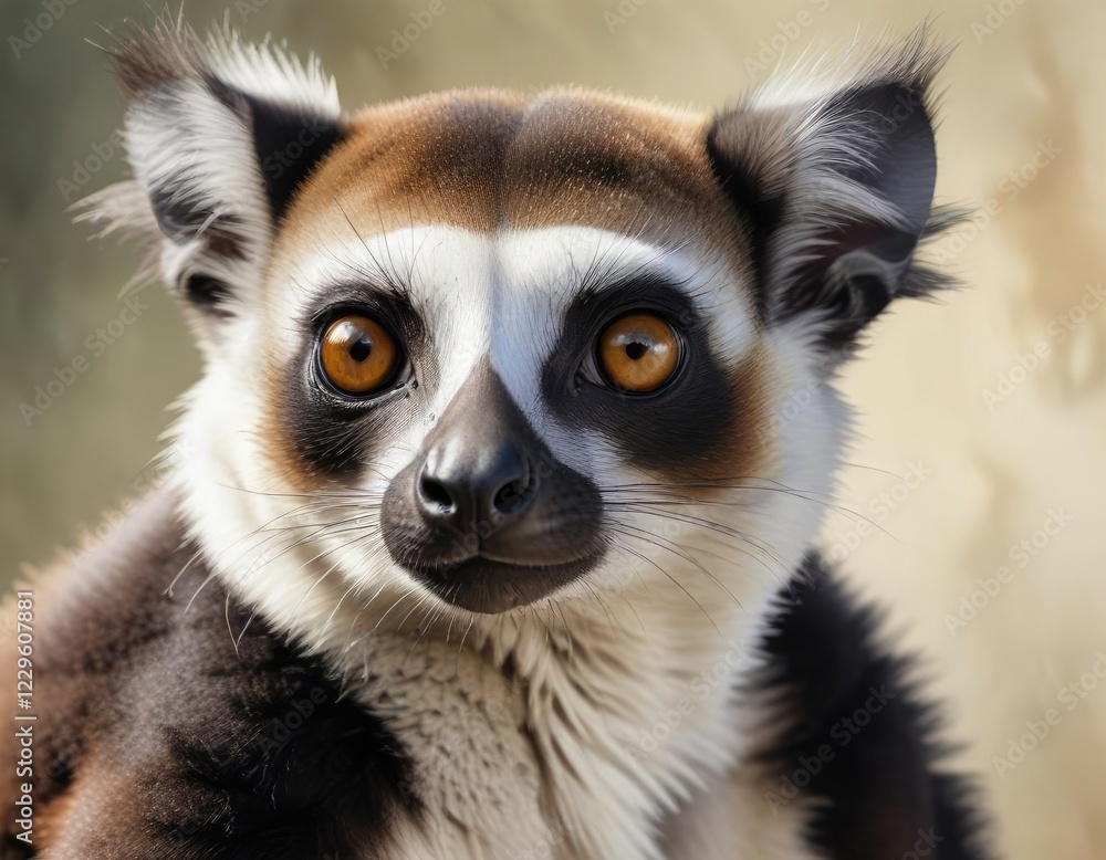 Fototapeta premium Realistic watercolor painting of lemur with lifelike details, endangered species, wildlife preservation, rainforest creature, fine art, tropical environment