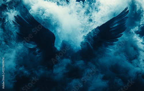 abstract dark background with smoke and angel wings 