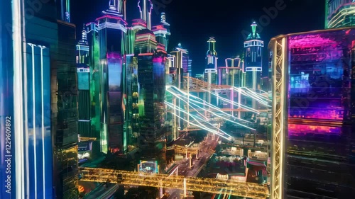 Wallpaper Mural Futuristic neon cityscape with vibrant skyline and dynamic light trails at night Torontodigital.ca