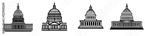 Variations of iconic government building designs showcasing architectural styles and elements