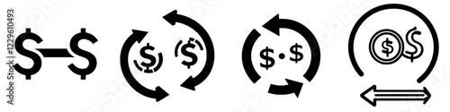 Various currency exchange symbols representing financial transactions and commerce processes