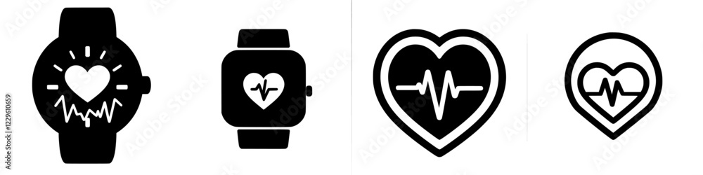 Collection of heart rate monitor icons showcasing different designs and styles for health tracking applications Collection of heart rate monitor icons showcasing different designs and styles for health tracking applications