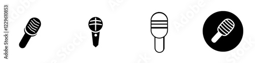 Various microphone icons in black and white style for creative designs and media applications