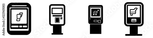 Different types of self-service kiosks for ordering beverages in various designs and setups