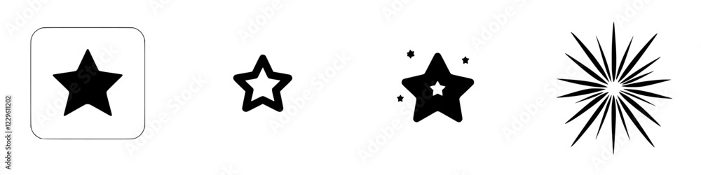 Different styles of star symbols against a plain background showcasing varying sizes and designs for decorative purposes Different styles of star symbols against a plain background showcasing varying sizes and designs for decorative purposes