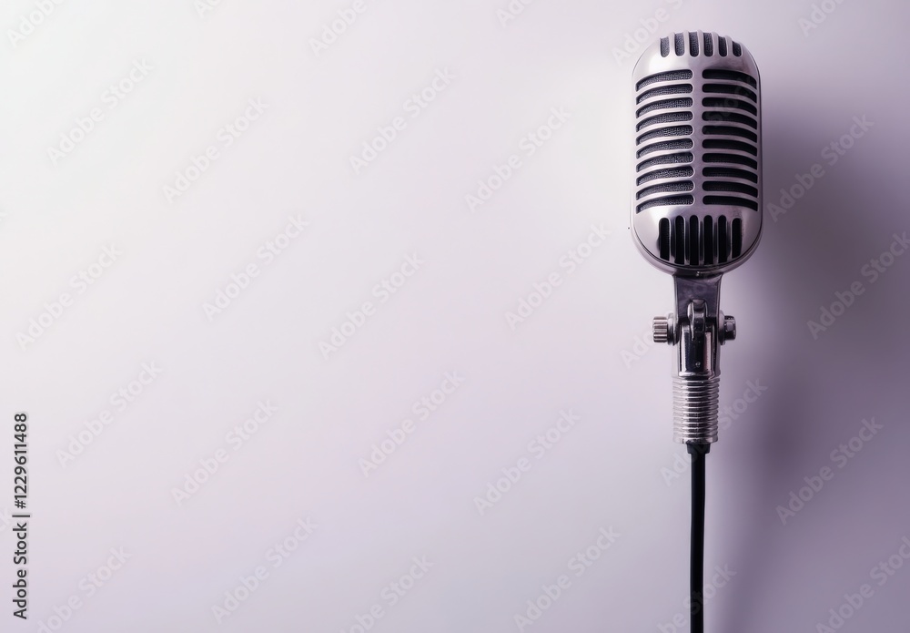Fototapeta premium A microphone is placed on a stand right in front of a wall