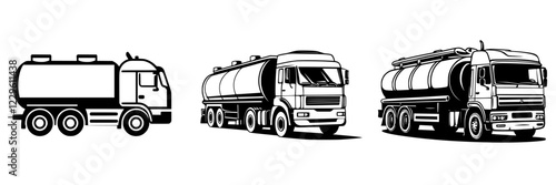 Detailed illustrations of fuel tankers in various styles showcasing their structure, design, and features