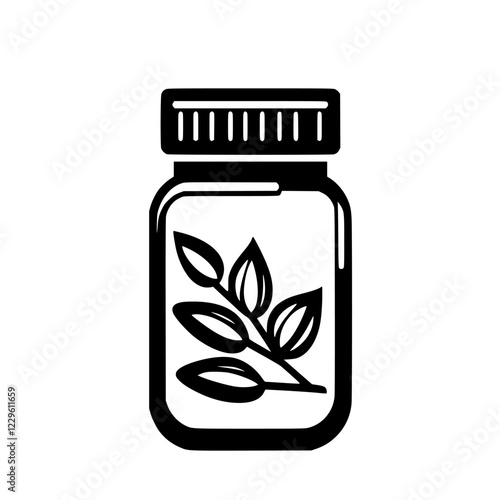 Glass jar filled with green leaves representing natural remedies or herbal supplements