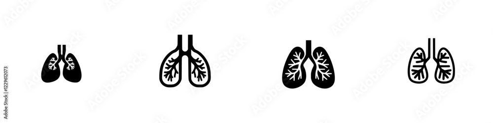 Visualization of human lungs in four distinct designs showcasing anatomical variation and representation in graphic form Visualization of human lungs in four distinct designs showcasing anatomical variation and representation in graphic form