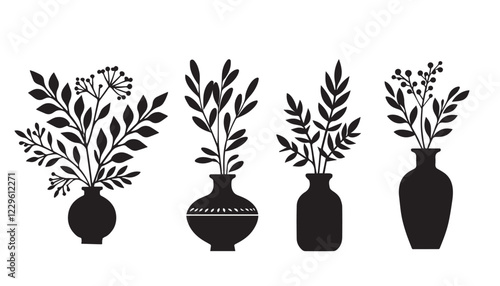 Silhouette vase icon, Botanical style isolated on a white background, Eps 10.	
