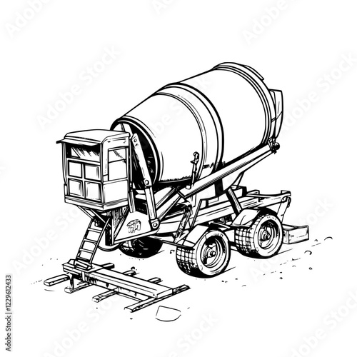 Cement mixer on construction site with a focus on heavy machinery and work being done