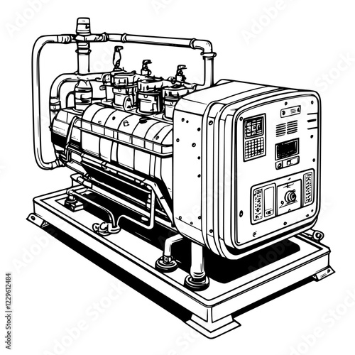 Generator displayed in a technical environment showcasing its mechanical design and operational features