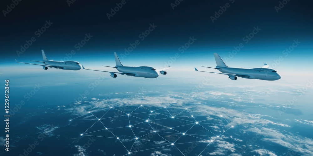 Obraz premium Aerial flight connectivity revolution global skies digital art high altitude wide angle network innovation