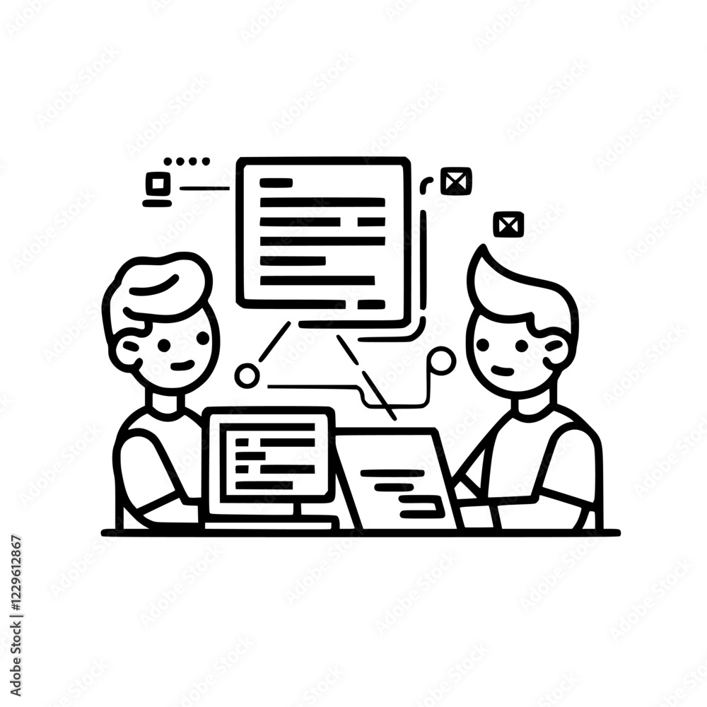 Collaboration between two colleagues using technology to enhance project development at a modern workspace Collaboration between two colleagues using technology to enhance project development at a modern workspace