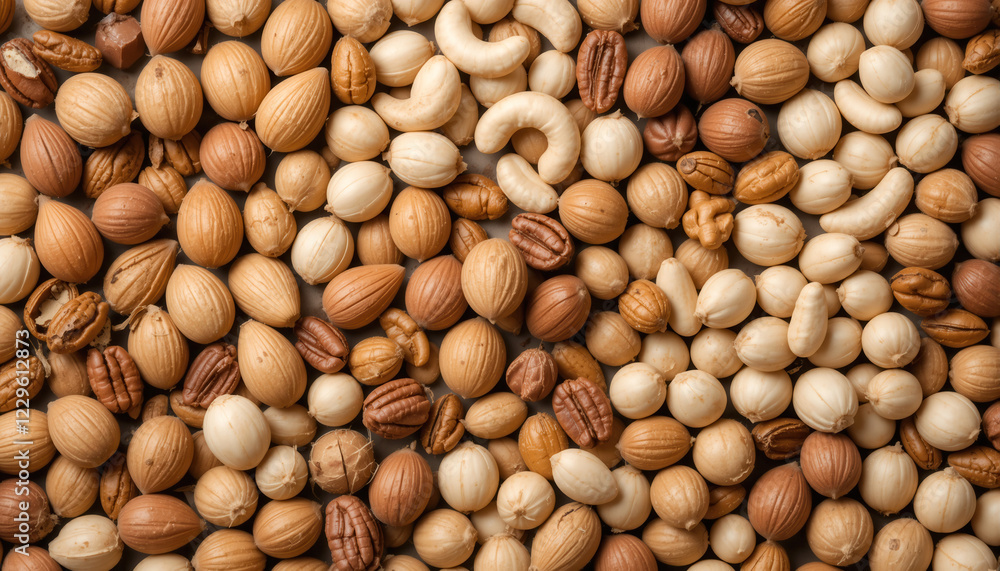 Assorted nuts including almonds, walnuts, hazelnuts, cashews, pistachios, peanuts, pecans, macadamia, Brazil nuts, and pine nuts, highlighting their nutritional value Assorted nuts including almonds, walnuts, hazelnuts, cashews, pistachios, peanuts, pecans, macadamia, Brazil nuts, and pine nuts, highlighting their nutritional value