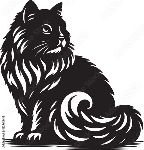 Purring Cats Vector Silhouette.