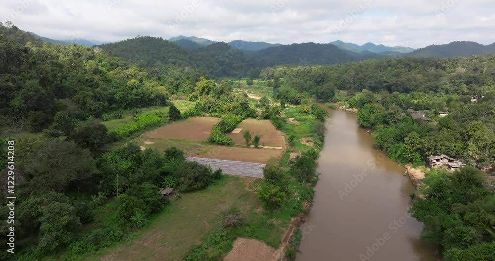 Aerial view of the river in northern Thailand Aerial view of the river in northern Thailand