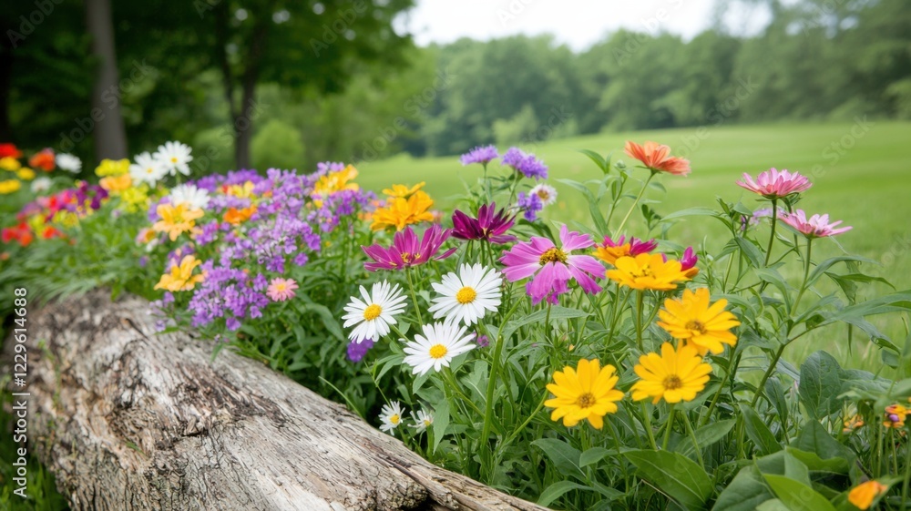 Obraz premium Vibrant wildflower bloom in a serene meadow nature photography spring season lush green environment