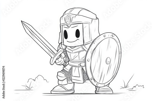 Outlined Brave Knight in Armor photo