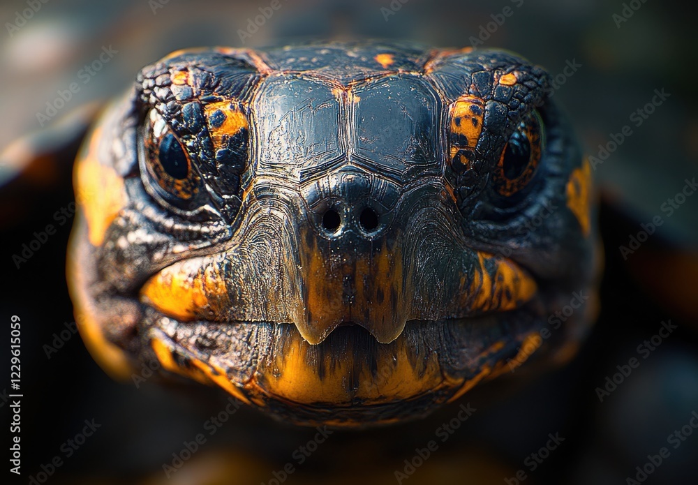 Obraz premium Close-Up Portrait of a Majestic Turtle with Detailed Shell Texture Highlighting Intricate Patterns and Vivid Colors in Natural Habitat Environment