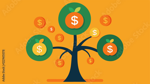 Tree with Dollar Signs A tree with dollar signs as fruits conveying the concept of growing wealth through sustainable practices.