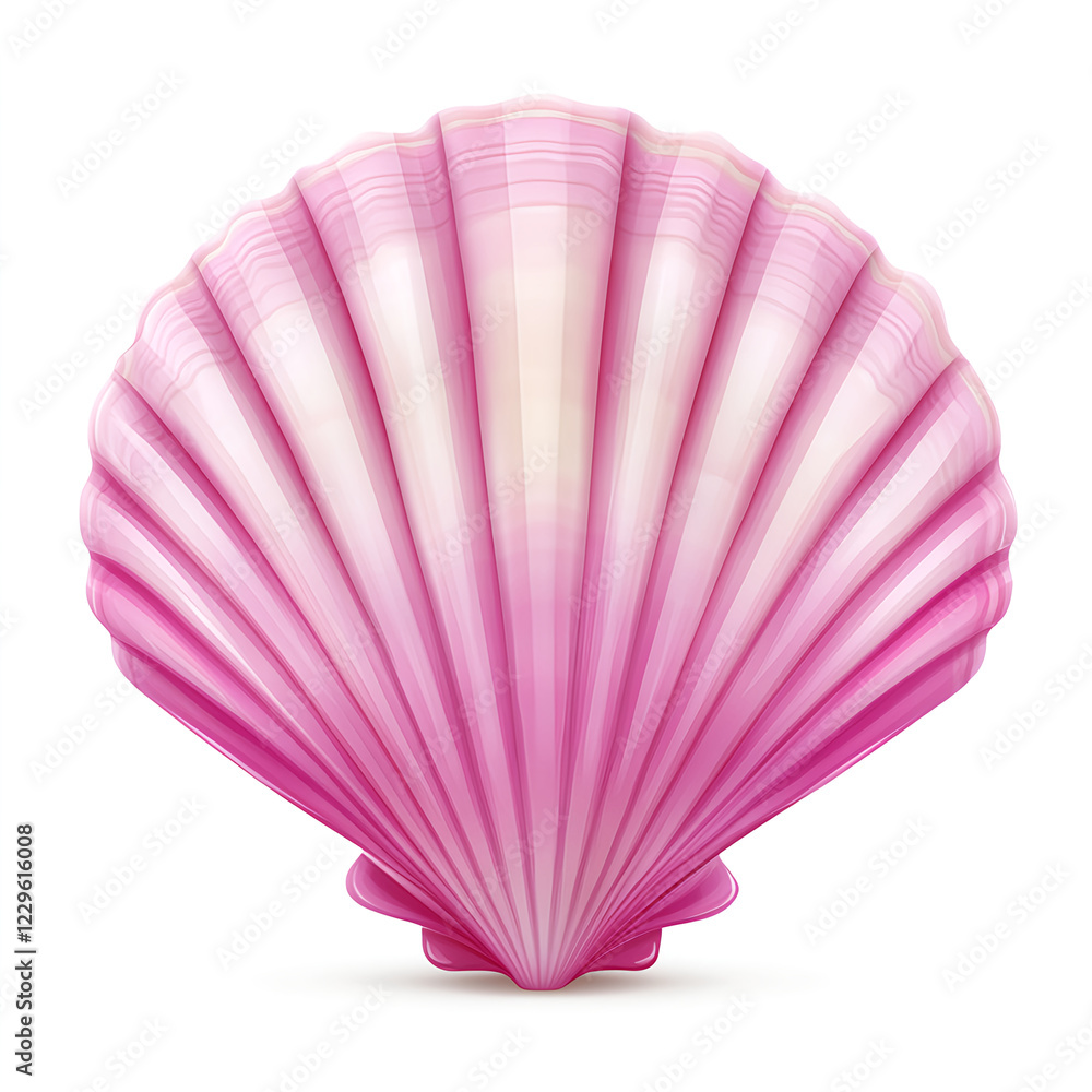 Fototapeta premium A realistic photograph of a full, pink and red-ginger scallop shell, isolated on a white background, in high-resolution. 