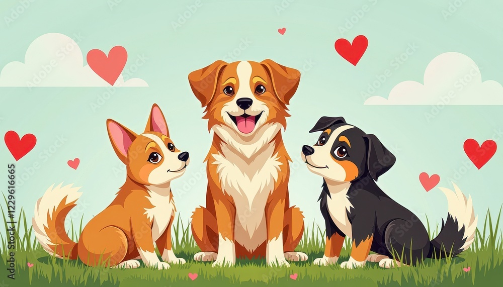 Naklejka premium Lovely Dogs and Heart-Shaped Clouds on Love Your Pet Day