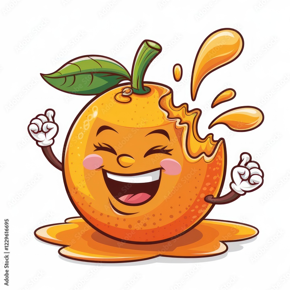 orange cartoon character bursting with joy as juice spills out. It's a fun and cheerful illustration that evokes a sense of happiness and freshness. orange cartoon character bursting with joy as juice spills out. It's a fun and cheerful illustration that evokes a sense of happiness and freshness.