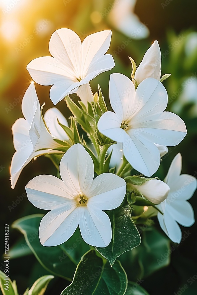 Fototapeta premium Delicate White Phlox Flowers, Soft Focus, Natural Light, Shallow Depth Of Field, Bokeh Background