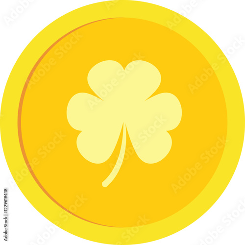 Gold coin with clover image. Vector illustration with transparent background