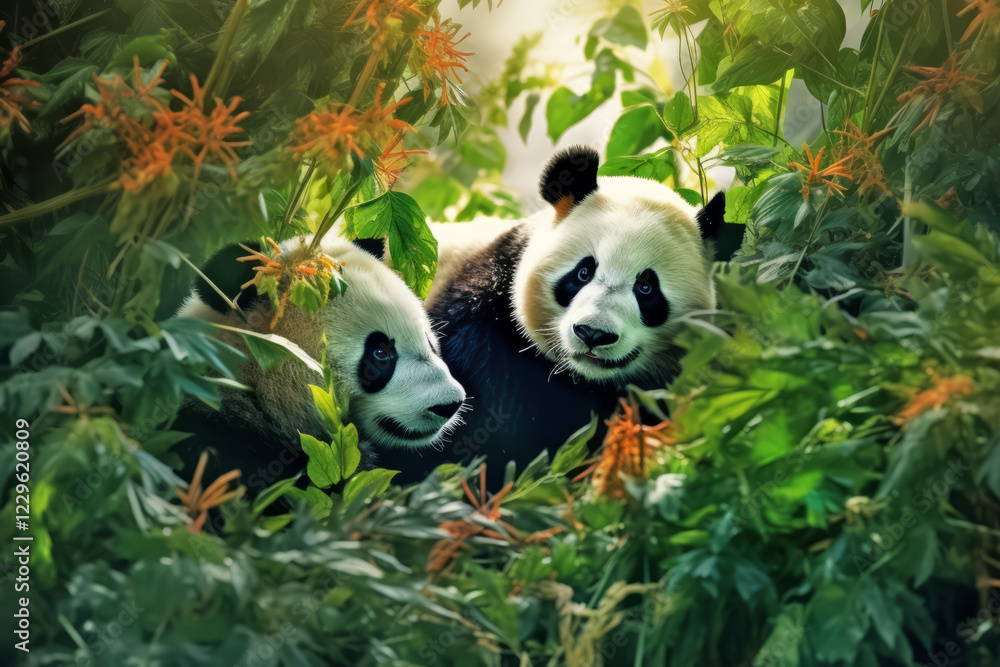 Naklejka premium Panda Animal Wildlife Wilderness Colorful Realistic Illustration