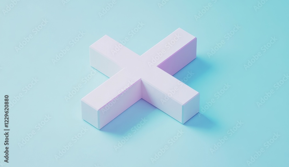 Obraz premium 3D render of a white plus sign on a light blue background.