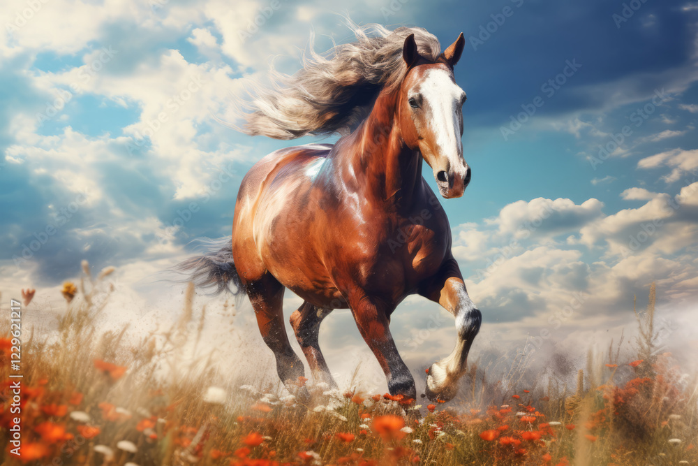 Obraz premium Horse Animal Wildlife Wilderness Colorful Realistic Illustration