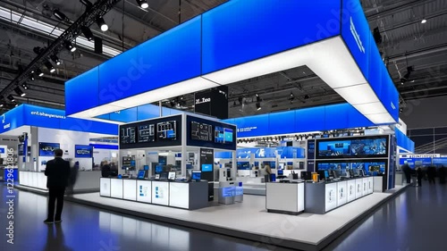 Timelapse trade show atmosphere with vendors and attendees, reflecting the professional spirit of business events, suitable for advertisements or marketing campaigns.