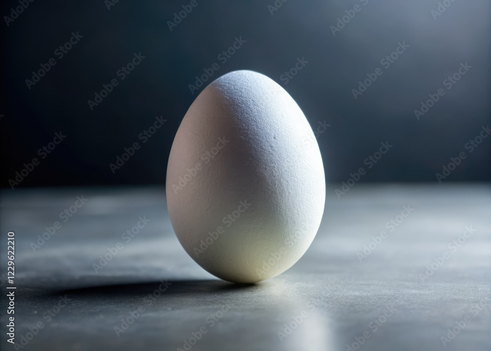 Macro close-up reveals a pristine white egg, flawlessly detailed against a muted grey backdrop. Macro close-up reveals a pristine white egg, flawlessly detailed against a muted grey backdrop.