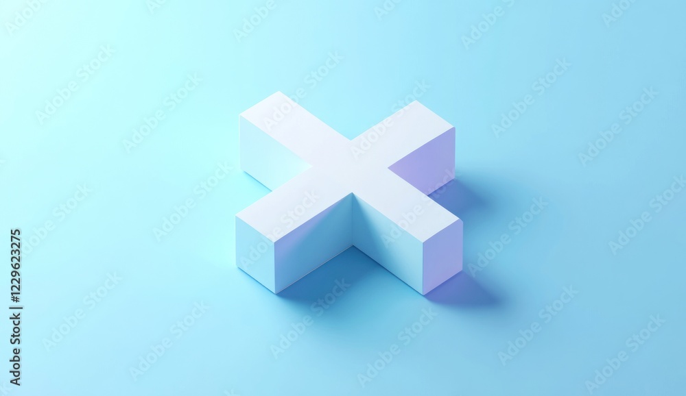 Obraz premium 3D rendered white cross symbol on light blue background.