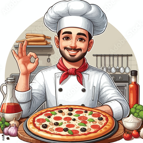 Professional Chef Serving Delicious Pizza 
