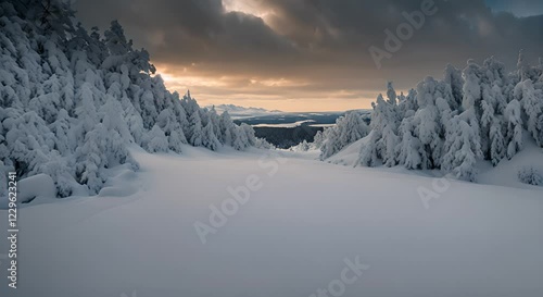 Wallpaper Mural Serene Winter Sunset Landscape with Snow Covered Trees Torontodigital.ca