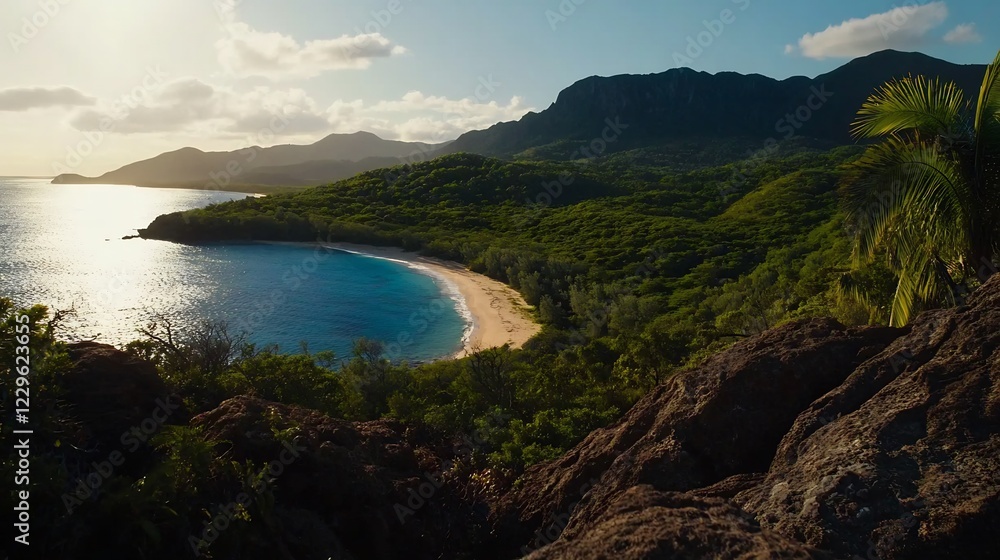 Obraz premium Secluded Tropical Cove at Sunset