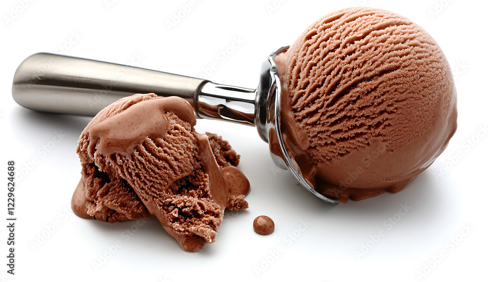 Fototapeta premium White background, high-resolution photograph of a chocolate ice cream scoop on a white background.