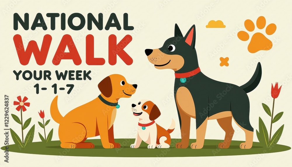 National Walk Your Pet Day: Animated Dogs in Vibrant Spring Setting National Walk Your Pet Day: Animated Dogs in Vibrant Spring Setting