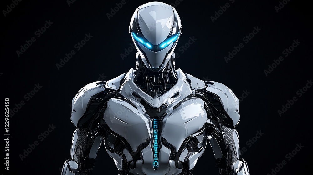 Futuristic robot, dark background, glowing eyes, sci-fi concept art Futuristic robot, dark background, glowing eyes, sci-fi concept art