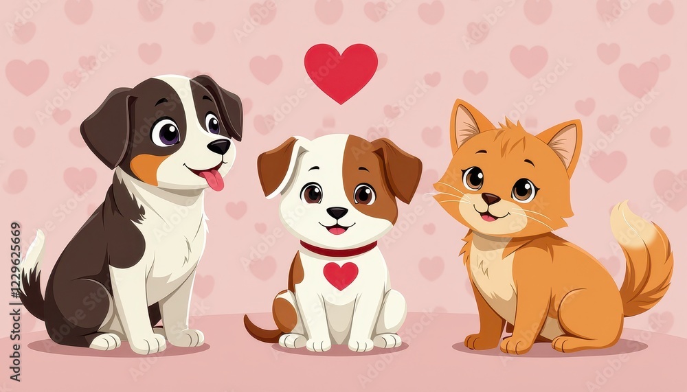 Obraz premium Vibrant Pet Celebration: Heart-Themed Animation for Love Your Pet Day