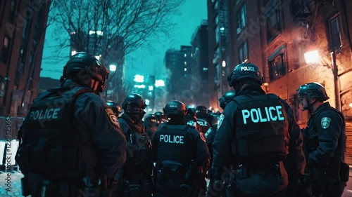 Police officers raiding at night