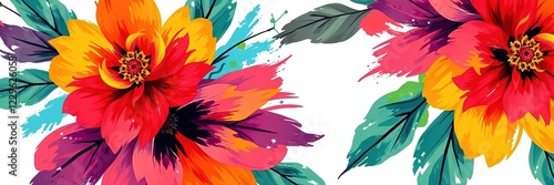 Abstract Floral Pattern with Multicolor Paint Strokes