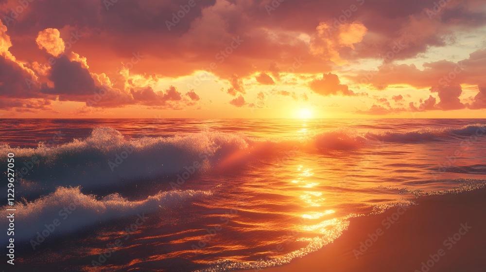 Serene Sunset Over Calm Ocean Waves with Vibrant Color Palette Serene Sunset Over Calm Ocean Waves with Vibrant Color Palette