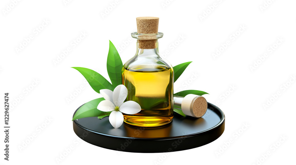 Essential Oil Bottle with Flower and Leaves Natural Spa Treatment Aromatherapy, isolated on transparent background Essential Oil Bottle with Flower and Leaves Natural Spa Treatment Aromatherapy, isolated on transparent background