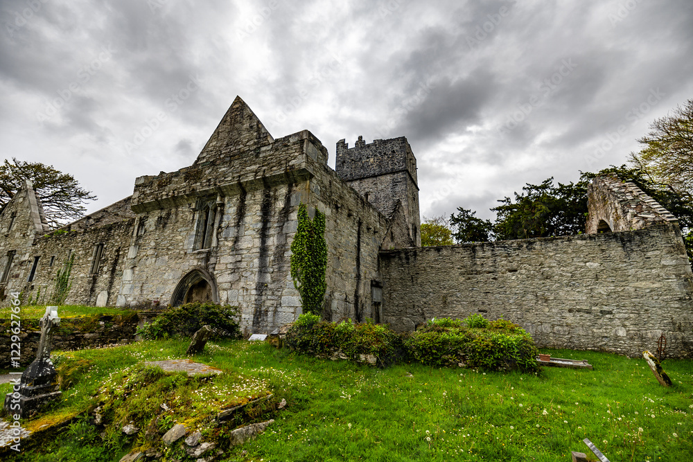 The Franciscan friary of Irrelagh, now known as Muckross Abbey in the Killarney National Park, Ireland The Franciscan friary of Irrelagh, now known as Muckross Abbey in the Killarney National Park, Ireland