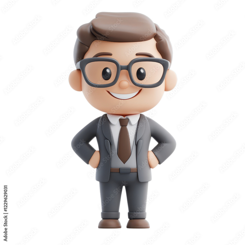 A cheerful cartoon businessman standing confidently with a smile., isolated on a transparent background. A cheerful cartoon businessman standing confidently with a smile., isolated on a transparent background.